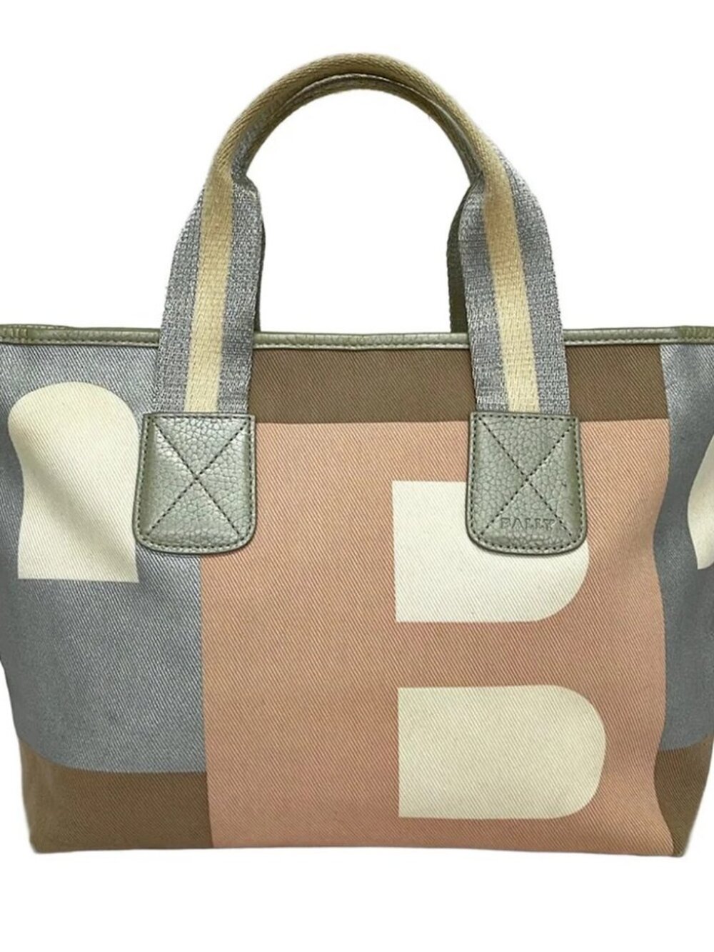 BALLY Busy B Light Pink Silver Multi Canvas Leather Handbag